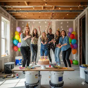 День рождения во время ремонта квартиры с конфетти и тортом